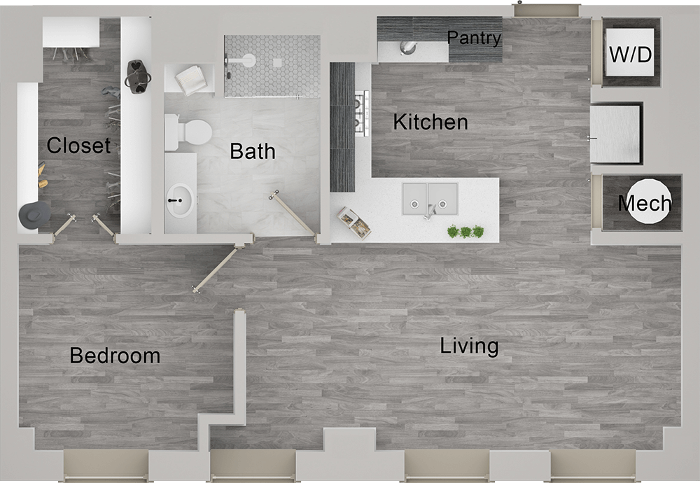 A A10 unit with 1 Bedrooms and 1 Bathrooms with area of 833 sq. ft