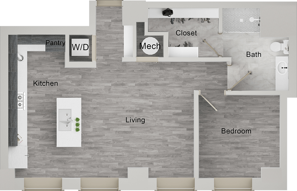 A A11 unit with 1 Bedrooms and 1 Bathrooms with area of 851 sq. ft