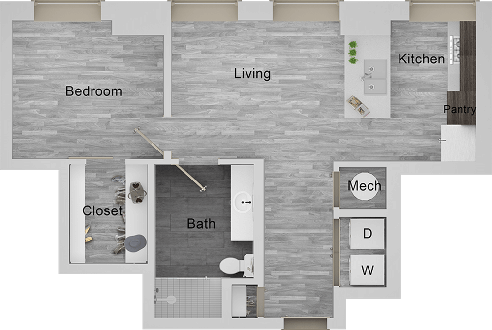 A A4 unit with 1 Bedrooms and 1 Bathrooms with area of 732 sq. ft