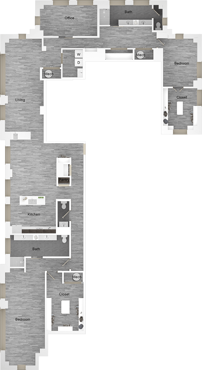 A PH11 unit with 2 Bedrooms and 2.5 Bathrooms with area of 3224 sq. ft