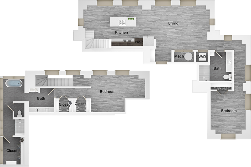 A PH5 unit with 2 Bedrooms and 2 Bathrooms with area of 1852 sq. ft