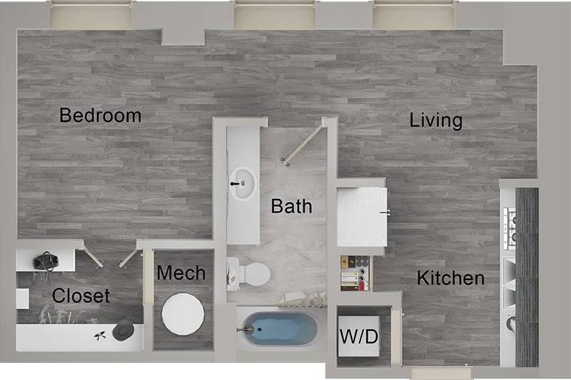 A S3 unit with STUDIO Bedrooms and 1 Bathrooms with area of 584 sq. ft