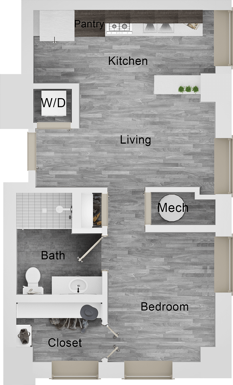 A S5 unit with STUDIO Bedrooms and 1 Bathrooms with area of 613 sq. ft