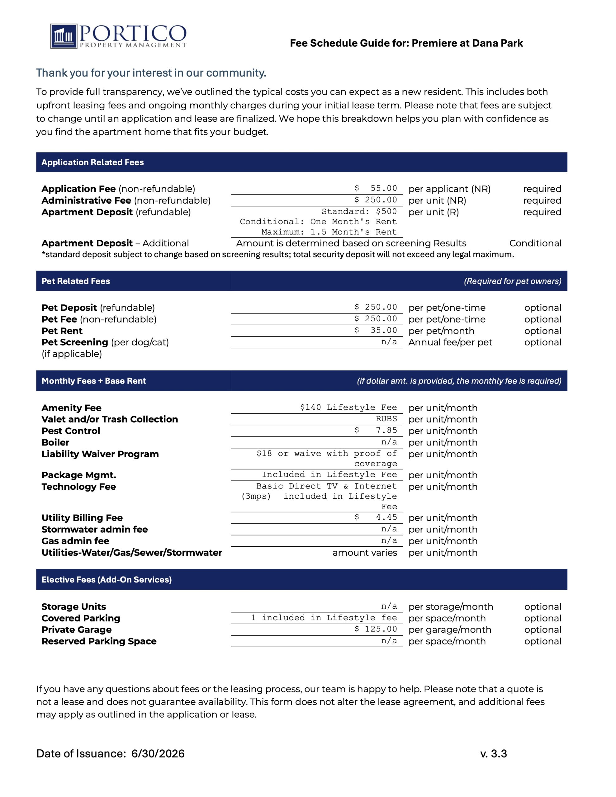 Fee Schedule