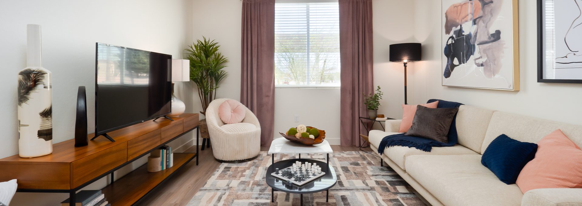 Modern living room interior inside The 89 on Hayden.