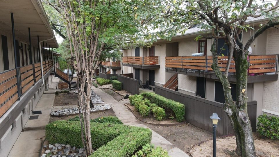 the courtyard at The Cedars Apartments