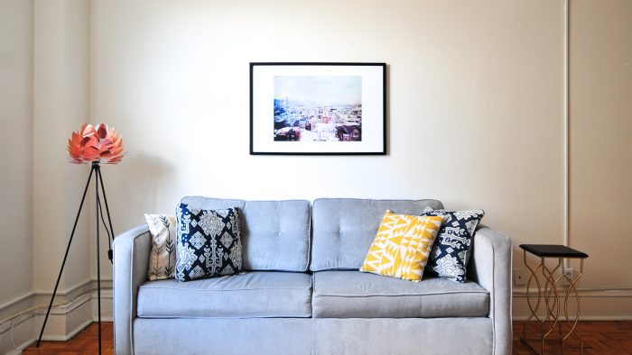 blue fabric loveseat