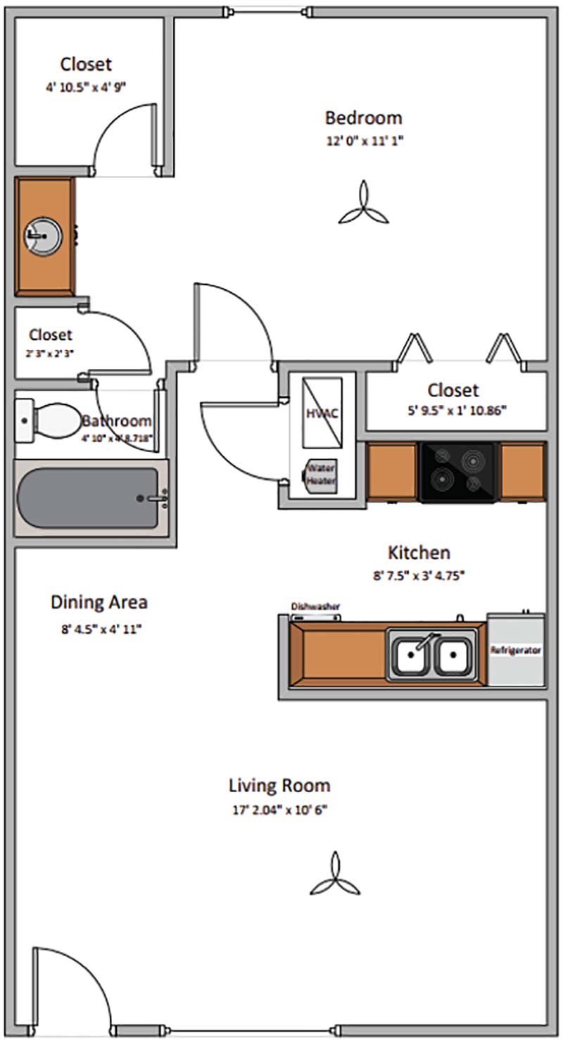 North Park Apartments One Bedroom 618 sq. ft. Brenham, TX