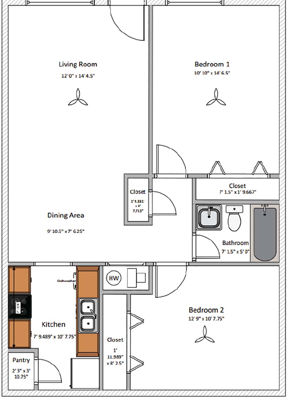 North Park Apartments Two Bedroom 812 sf. Brenham, TX