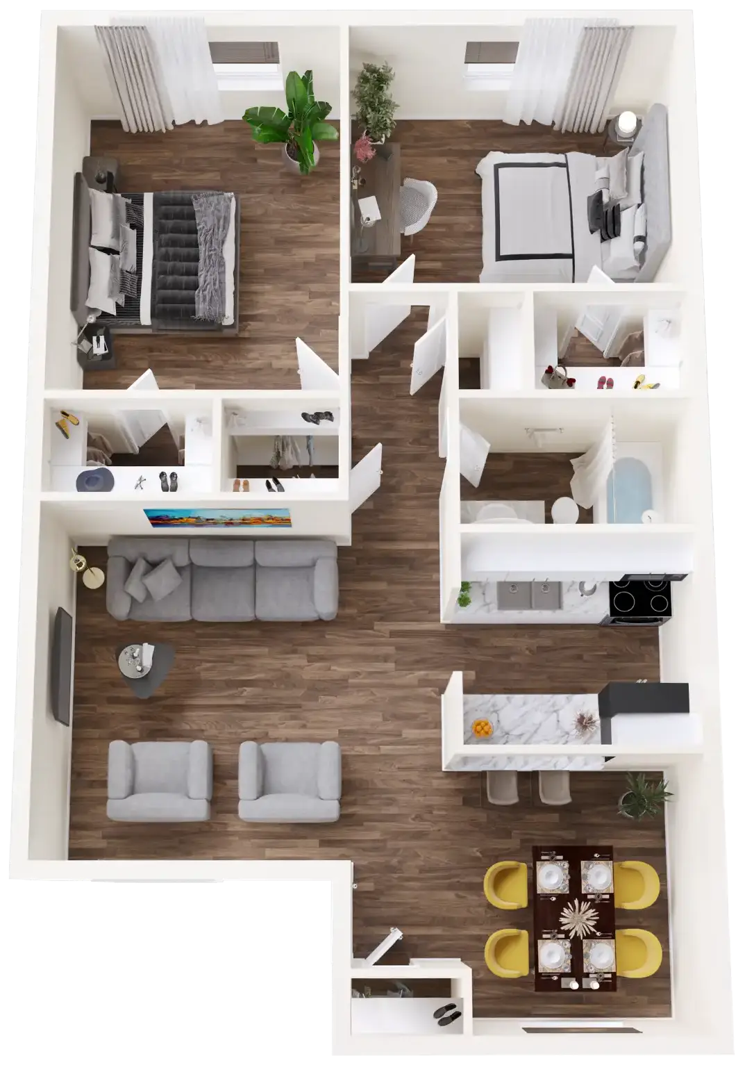 2 Bedroom 1 Bath - 3D Plan