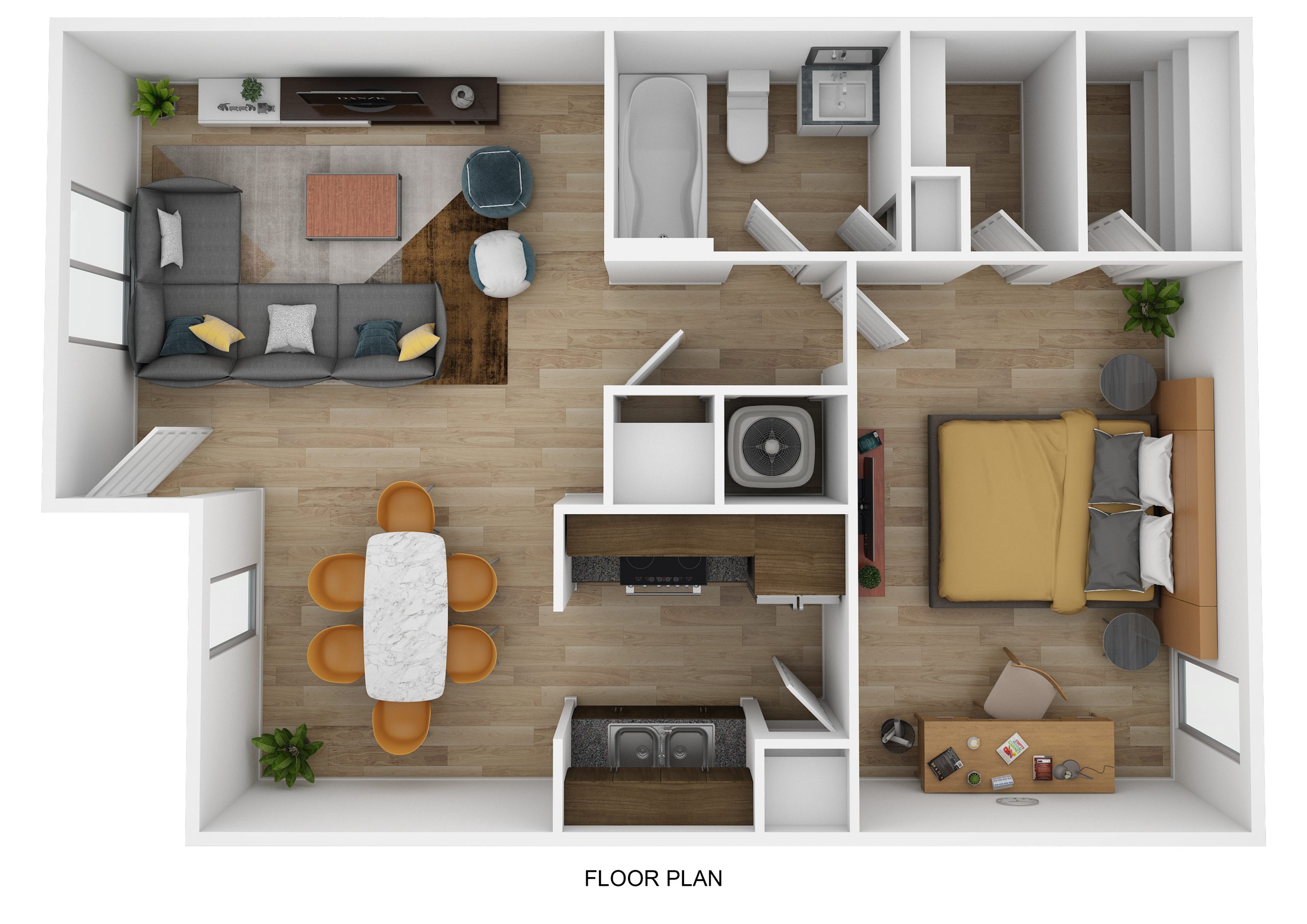 1 Bed – 1 Bath - 3D Plan