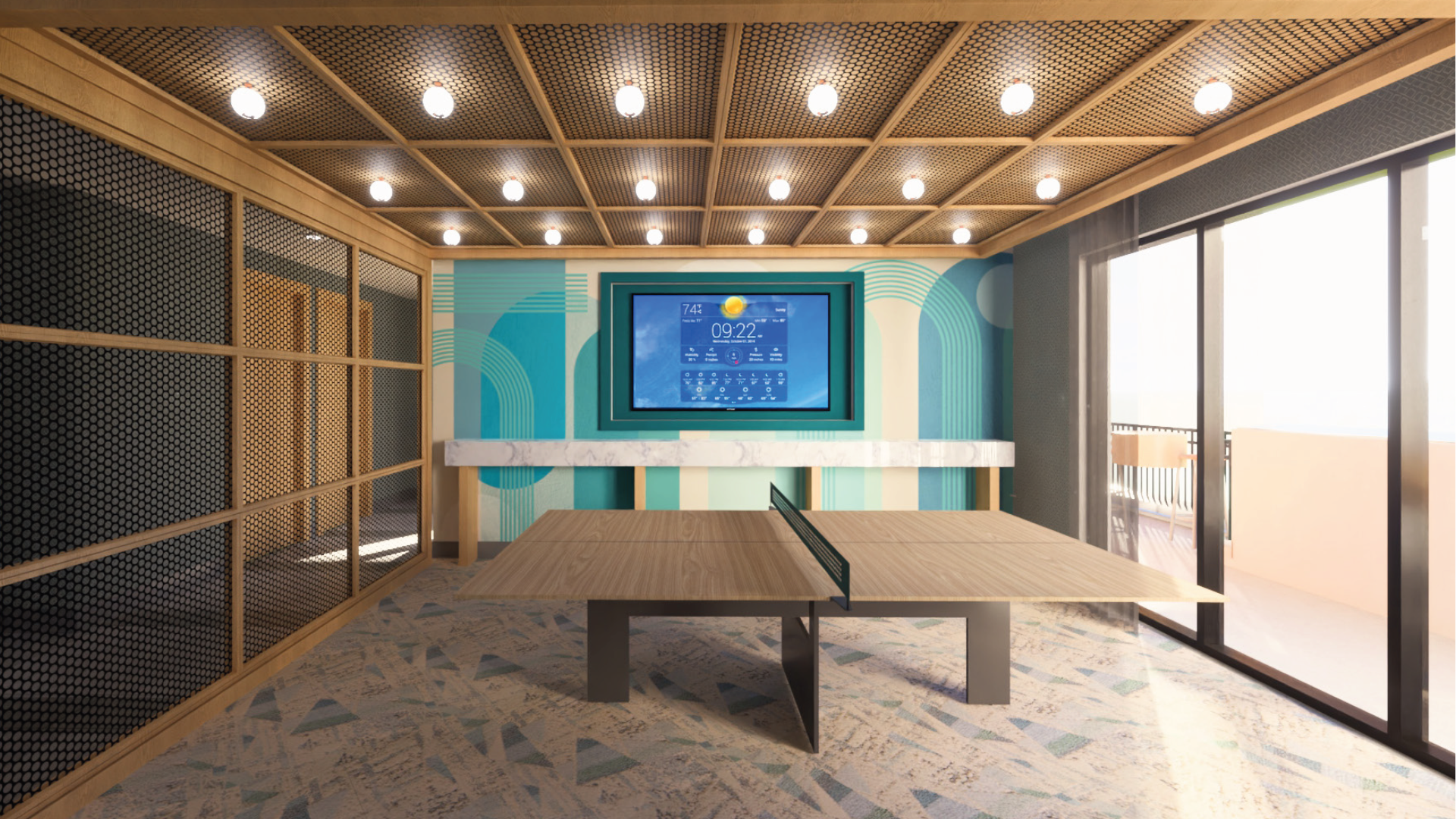 a rendering of a conference room with a tv at The  Delaware