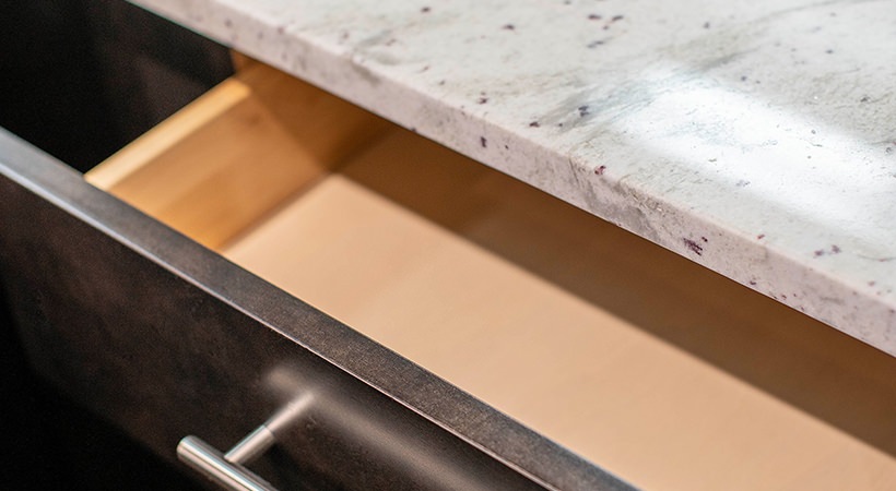 a close up of a kitchen counter with drawers at The Live Oak at  Branch