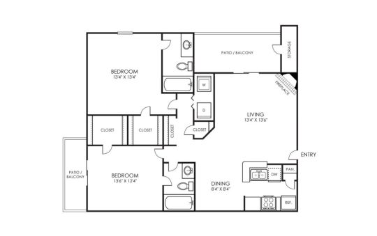 floor plan for the two bedroom apartment at The Pearce on  Lake