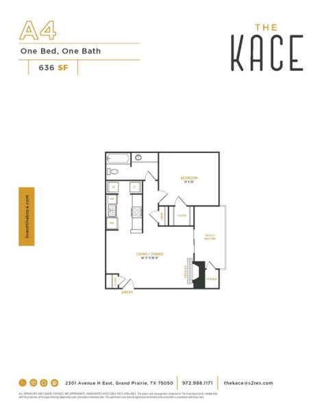 The Kace Floor Plan 1 Bed 1 Bth 1 Bed 1 Bath 636 sqft