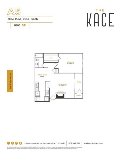 The Kace Floor Plan 1 Bed 1 Bth FR 1 Bed 1 Bath 690 sqft
