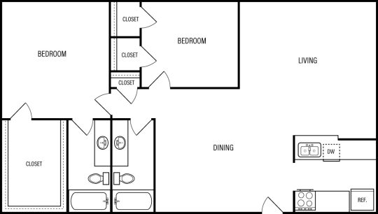 the floor plan for a two bedroom apartment at The WESTON