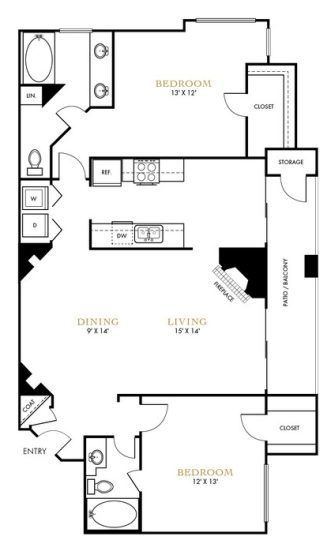 a floor plan for a two bedroom apartment at The  Lana