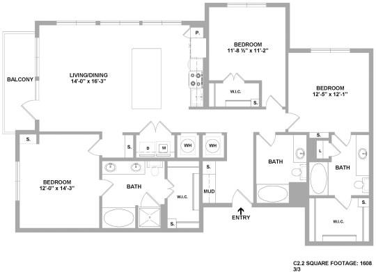 floor plan for a two bedroom apartment at The Cedar at  Branch