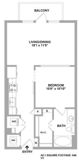 floor plan of a two bedroom apartment at The Cedar at  Branch