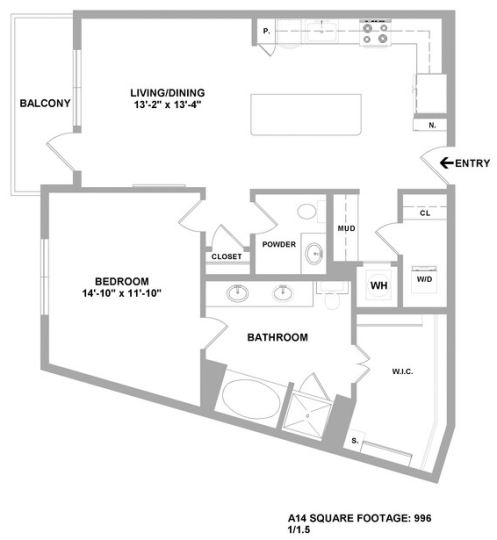 floor plan of a two bedroom apartment with two bathrooms at The Cedar at  Branch