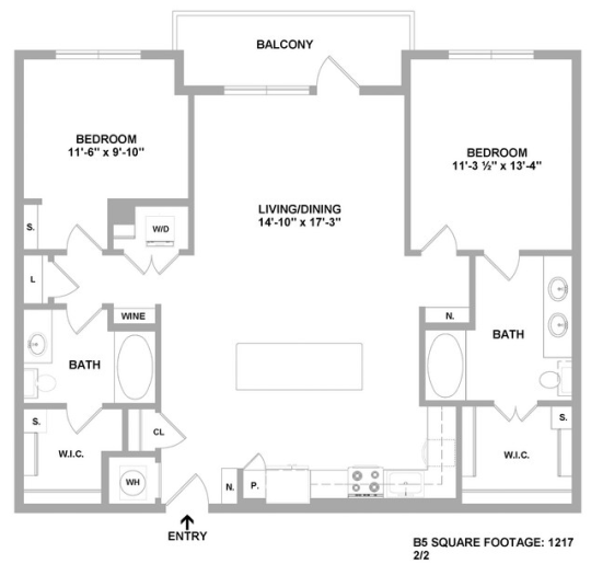 floor plan for a two bedroom apartment at The Cedar at  Branch