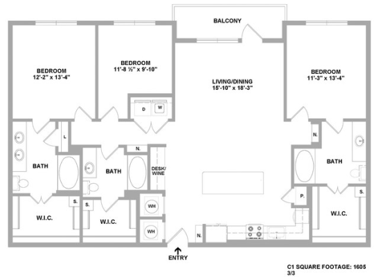 floor plan for a two bedroom apartment at The Cedar at  Branch