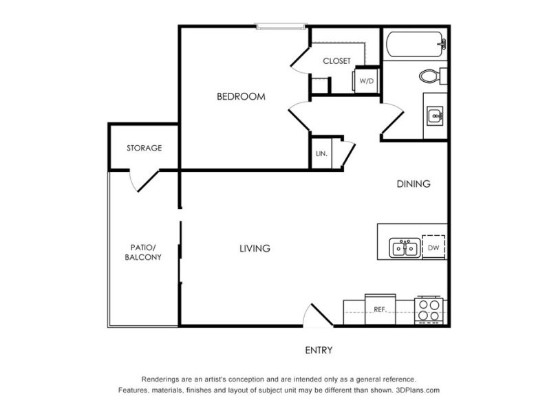Winslow Floor Plan 1 Bed 1 Bth 1 Bed 1 Bath 655 sqft