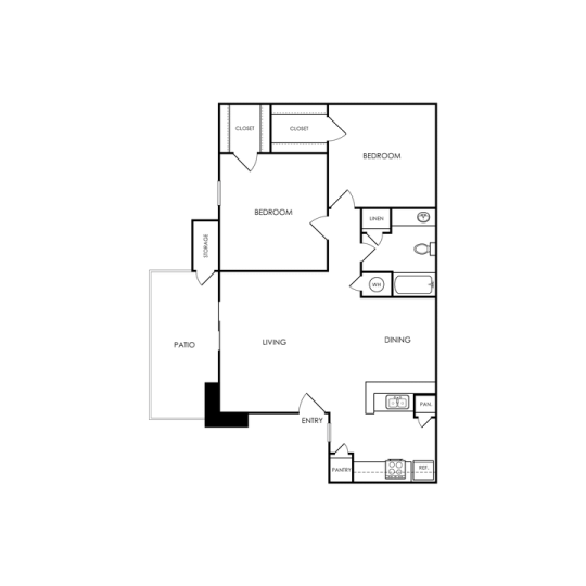 Melville Floor Plan 2 Bed 1 Bath 2 Bed 1 Bath 820 sqft