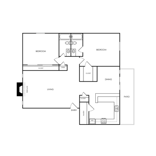 Melville Floor Plan 2 Bed 2 Bath 2 Bed 2 Bath 1029 sqft