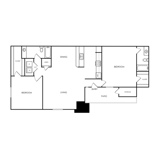 Melville Floor Plan 2 Bed 2 Bath 2 Bed 2 Bath 950 sqft
