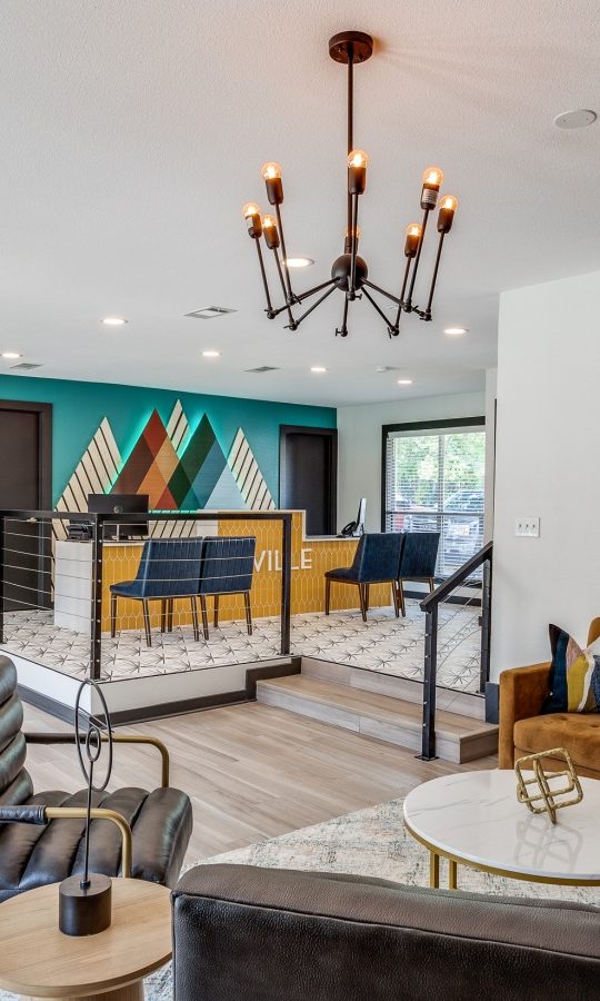 the living room and dining area at The Melville