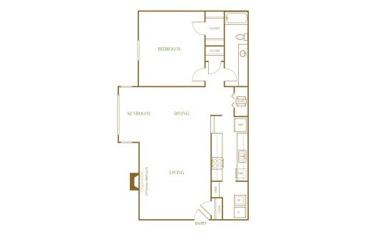floor plan for the one bedroom apartment at The Terra at Norcross