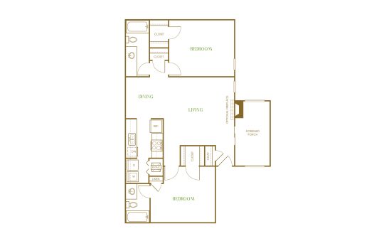 floor plan for the two bedroom apartment at The Terra at Norcross