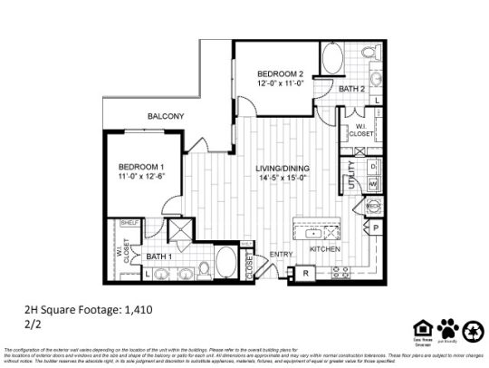Teak at the Branch Floor Plan 2 Bedroom 2 Bath 2 Bed 2 Bath 1249 sqft