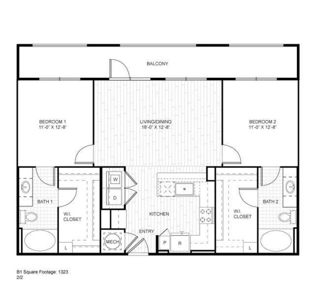 Ash at the Branch Floor Plan 2 Bedroom 2 Bath 2 Bed 2 Bath 1113 sqft