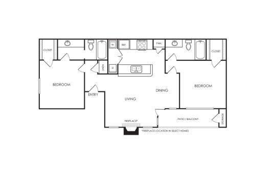 the floor plan for a two bedroom apartment at The Hyde Park at Valley Ranch