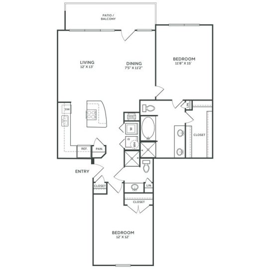 The Franklin at Samuels Ave Floor Plan 2 Bedroom 2 Bath TH R 2 Bed 2 Bath 1147 sqft