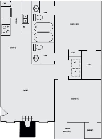 Landing at McCallum Floor Plan B2 2 Bed 2 Bath 900 sqft