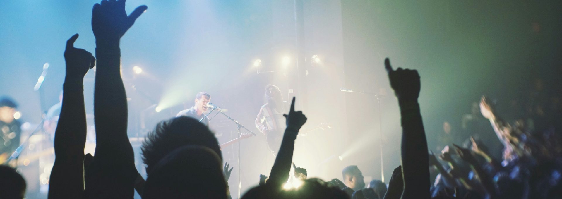 crowd cheering band during night time